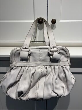 Cole Haan White Leather Gathered Tote Bag